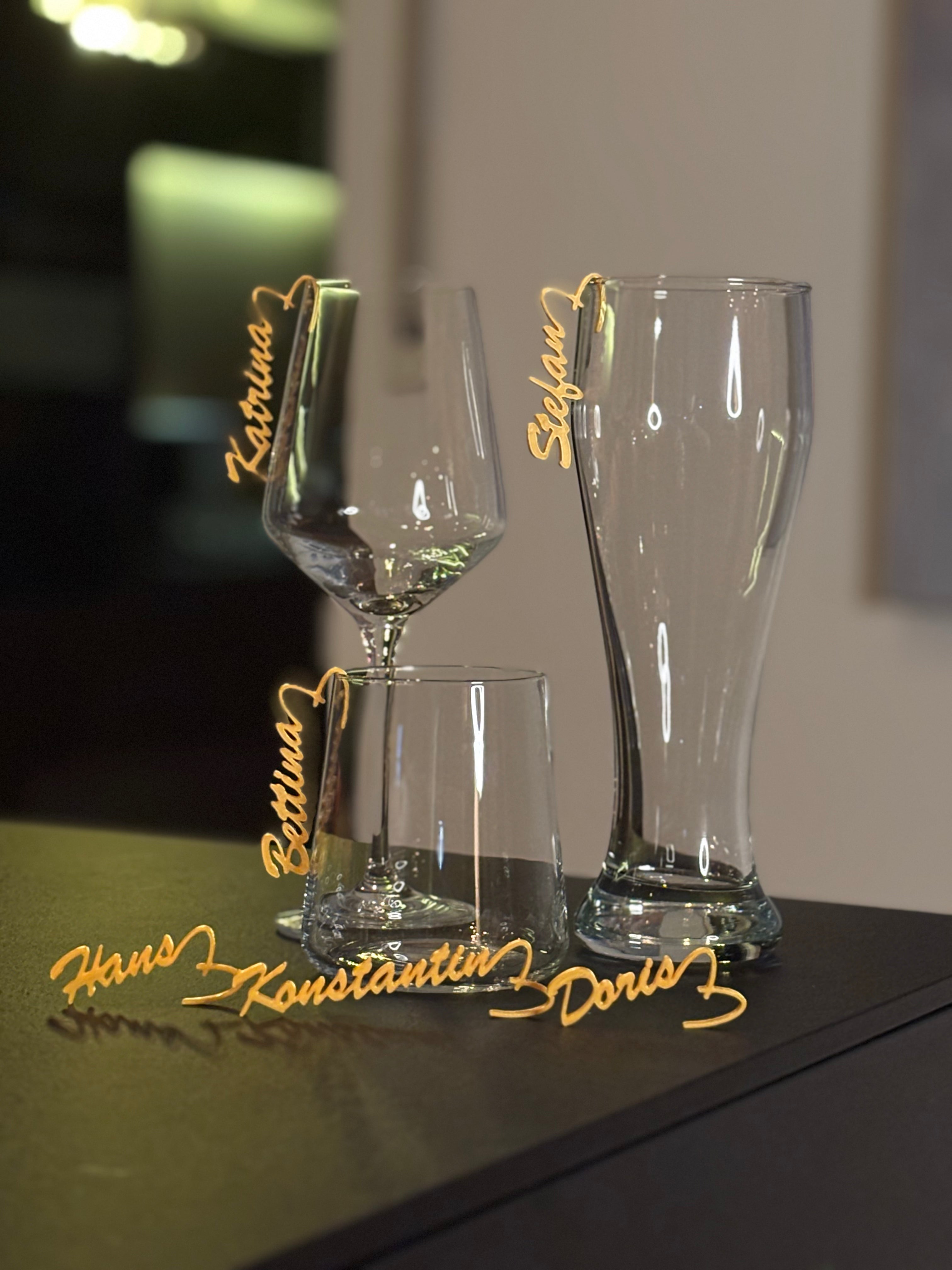 Personalisierter Glasanhänger mit Herz – 3D-gedruckter Glasmarker – Drink Marker für Feiern & Dinner