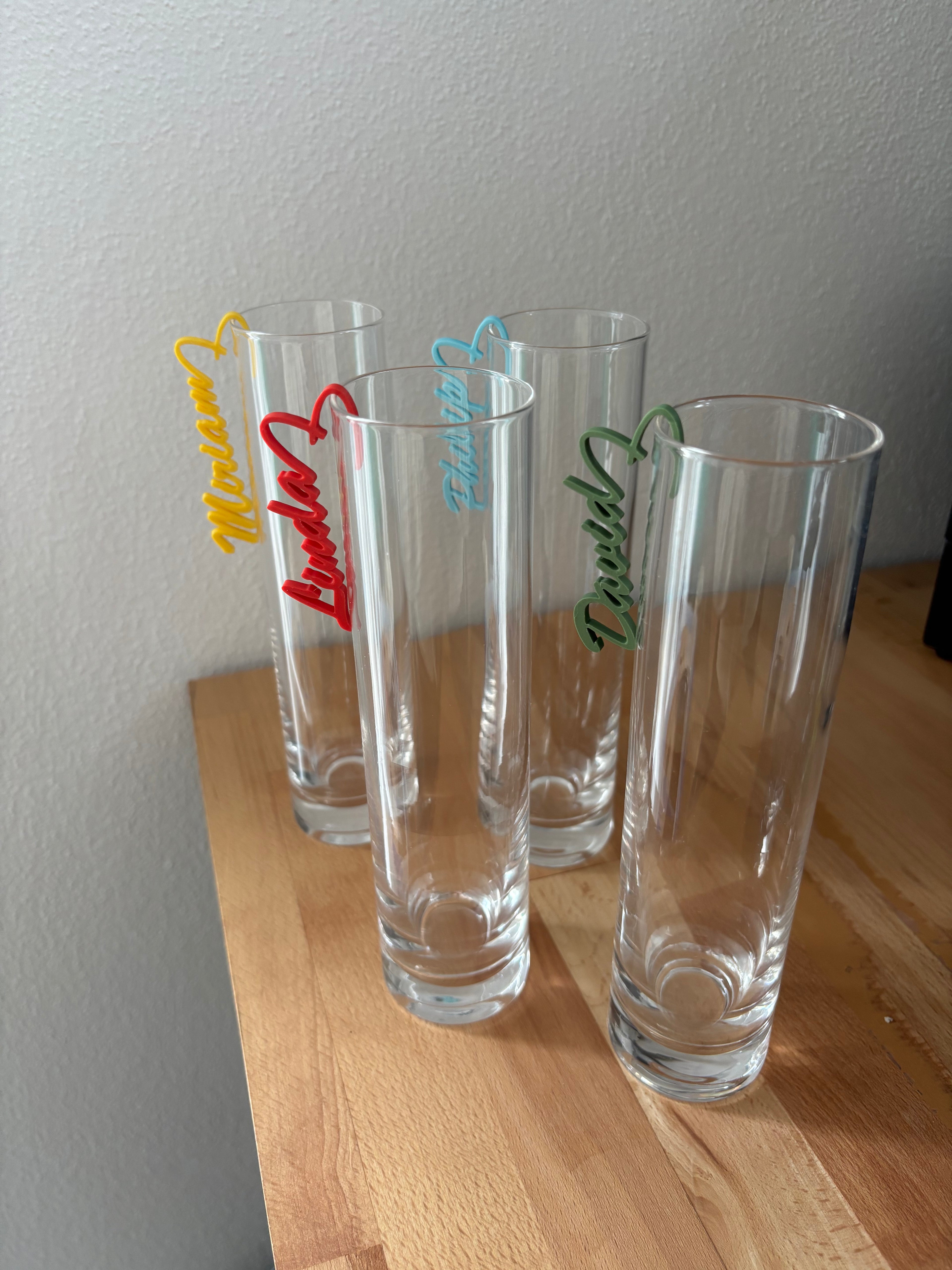 Personalisierter Glasanhänger mit Herz – 3D-gedruckter Glasmarker – Drink Marker für Feiern & Dinner